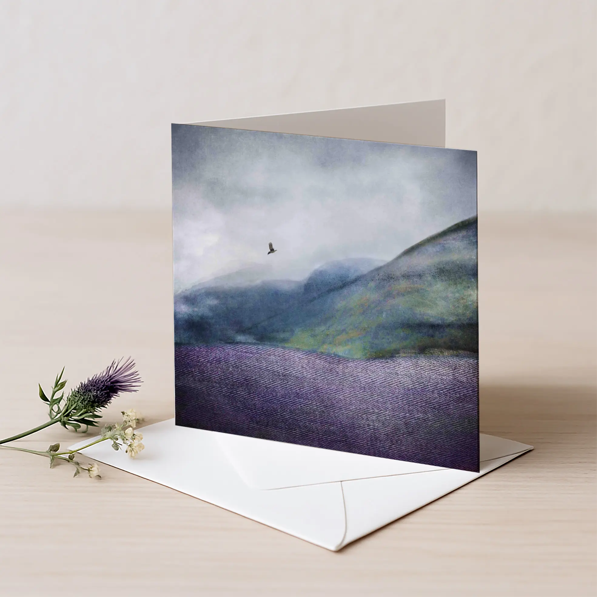 Hills of Tweed Scottish artist greetings card by dundee artist Carol McEwan