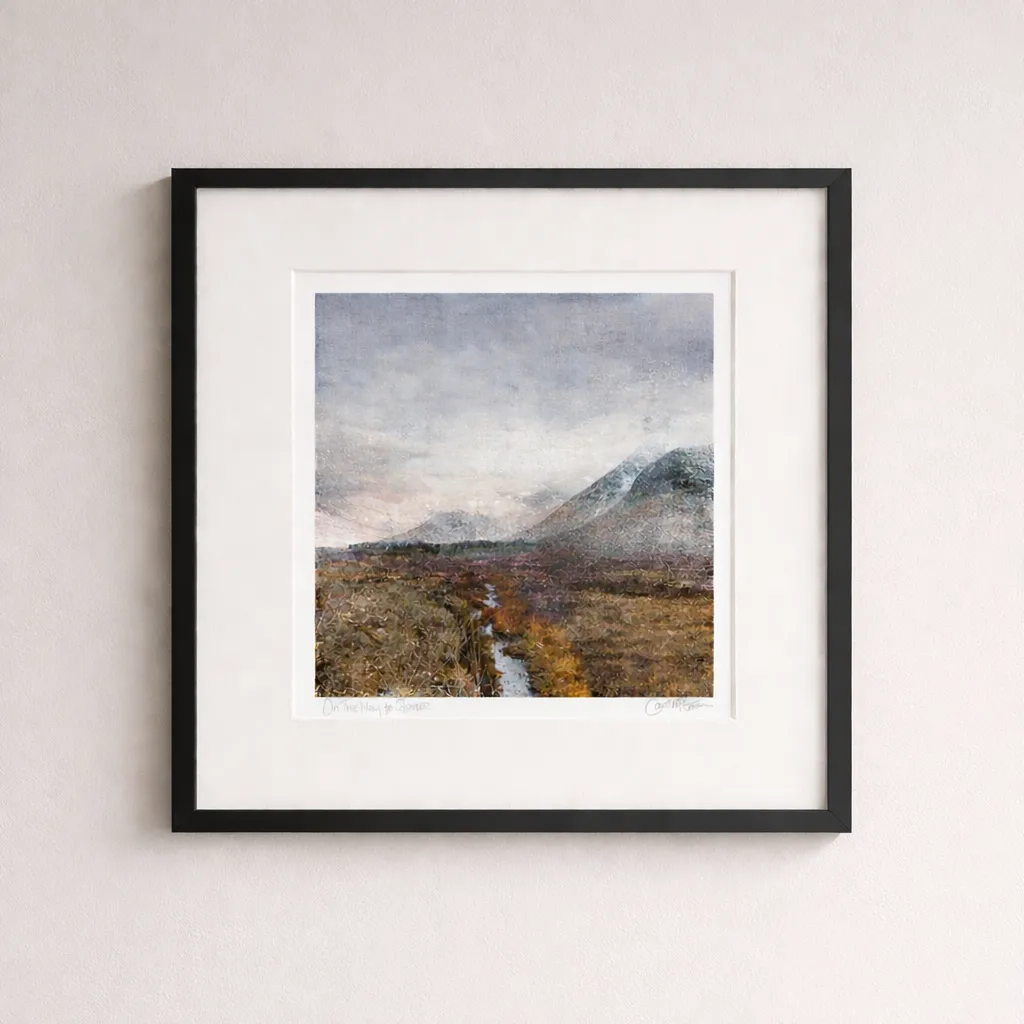 Glencoe print in black frame. Artwork by Carol McEwan